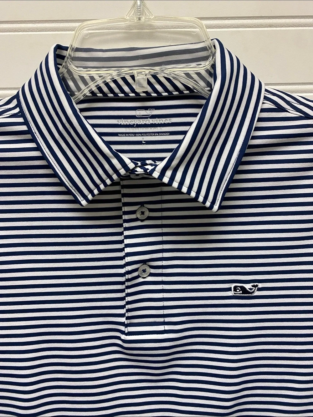 Vineyard Vines Navy and White Striped Performance Polo Golf Shirt